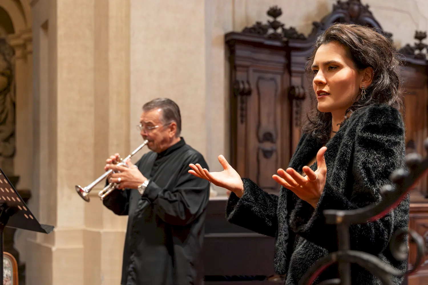Soprano Zuzana Koš Kopřivová and trumpeter František Bílek performing in Kostel sv. Mikuláše
