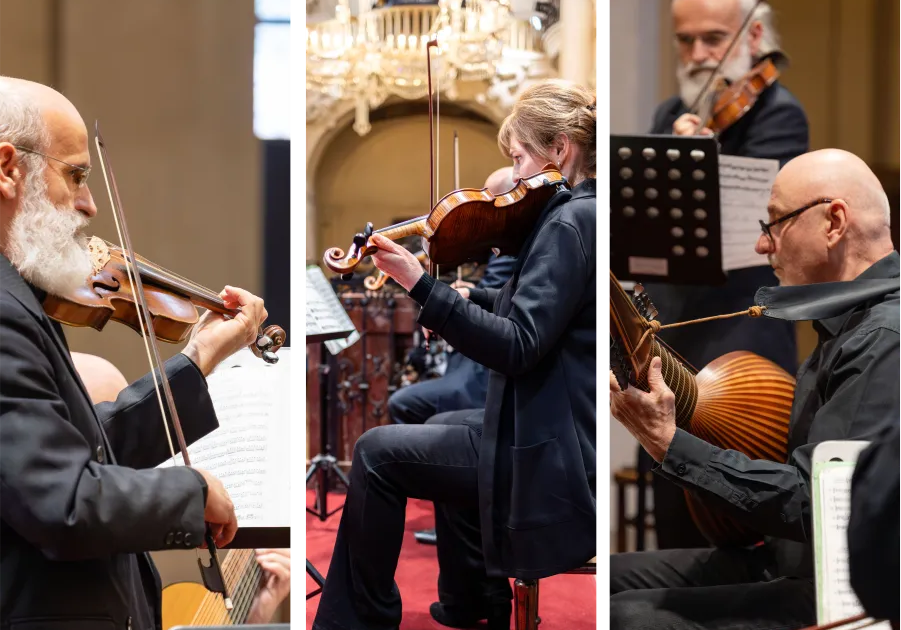 Details of musicians performing Vivaldi’s Four Seasons on period instruments