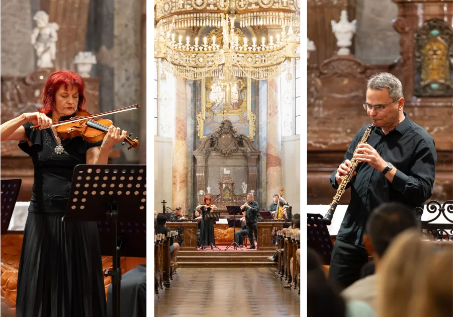 Violin, oboe and National Chamber Orchestra performing in Kostel sv. Mikuláše