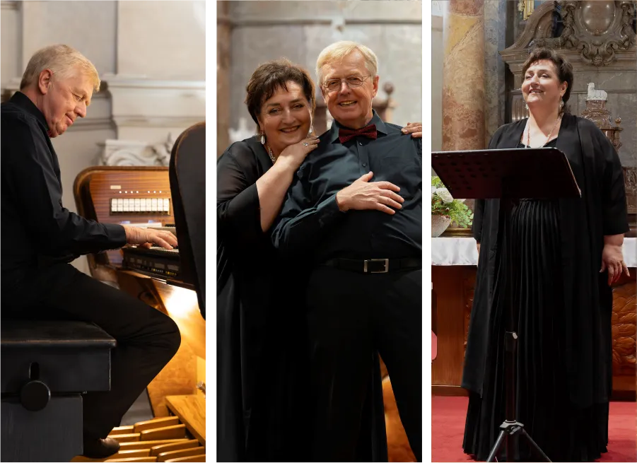 Details of Yvona Škvárová and Jan Kalfus performing with organ and piano